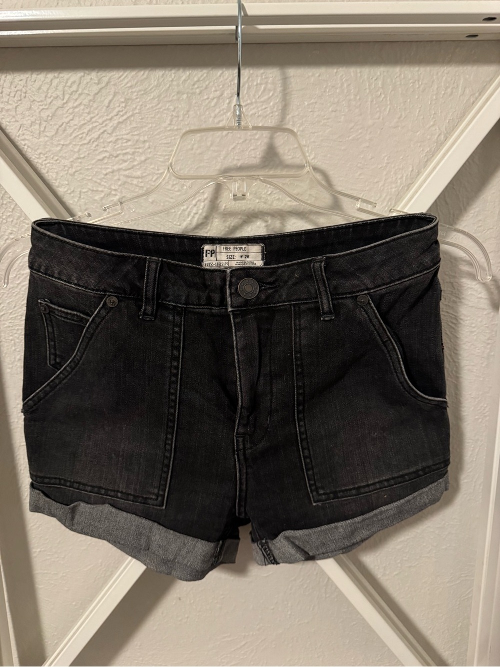 Free People Black Cuffed Denim Shorts